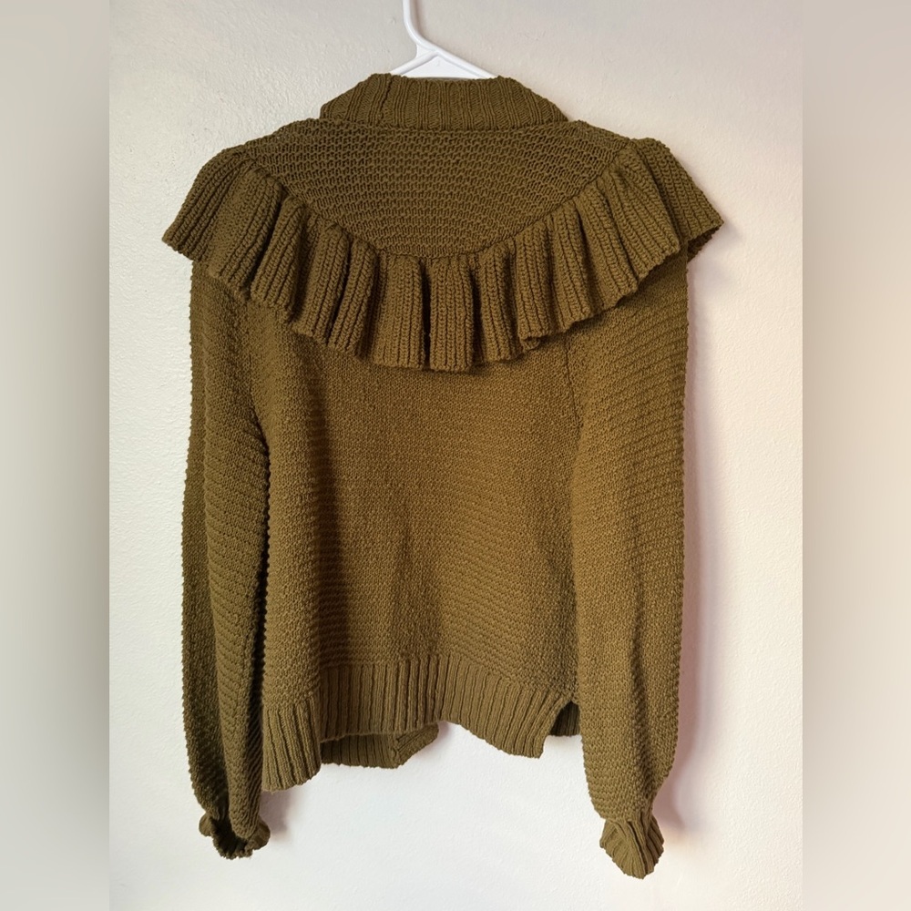 Madewell Ruffle Cardigan Sweater in Golden Spinach Women’s Small Cottagecore - Picture 6 of 6